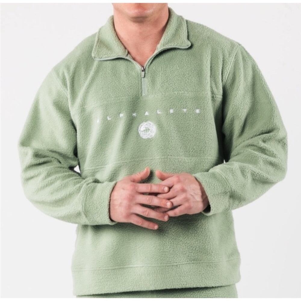 ALPHALETE King Quarter Zip Fleece Sweatshirt Light Green M